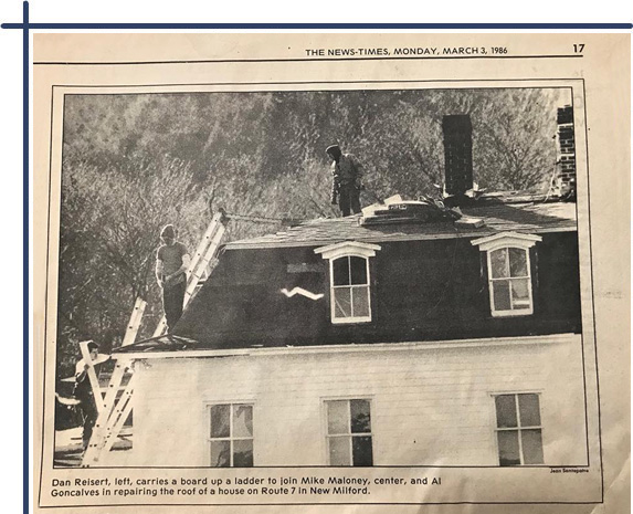 Alan has been walking roofs for over 30 years. This picture is from our hometown newspaper, The News-Times, from March 1986.